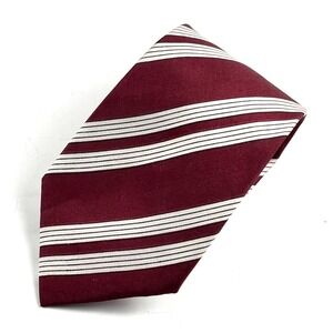Orient Necktie Mens OS Burgundy Striped Pure Silk Classic Skinny Tie Preppy
